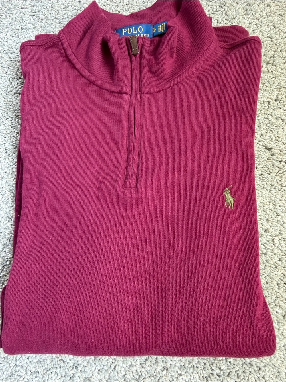 Ralph Lauren Polo NWOT Men’s XL Burgundy 1/4 Zip Estate Rib Pull-Over, &19